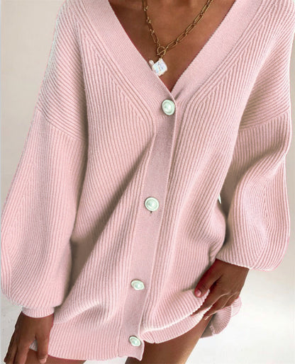 Damen Oversized Strickcardigan mit Dekorativen Knöpfen Beige
