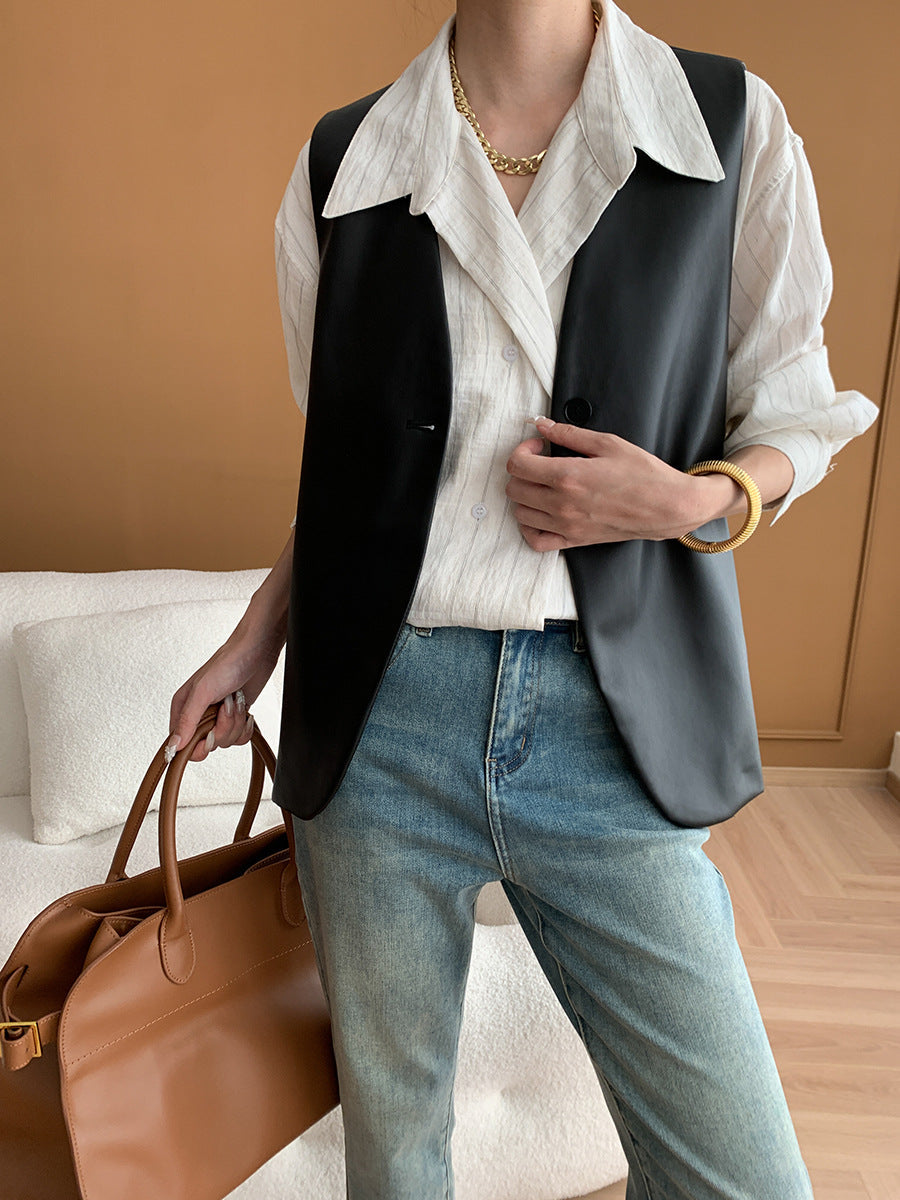 Damen Weste Veganleder Eleganter Schnitt