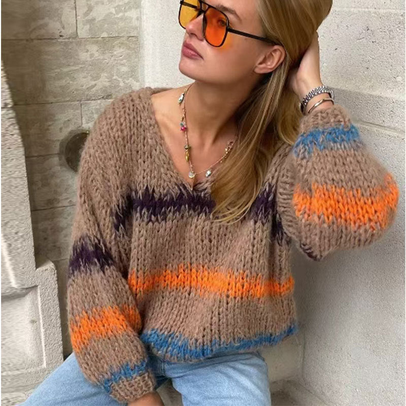Damen Sweater Farbverlauf Pullover Merino-Wolle Pastell