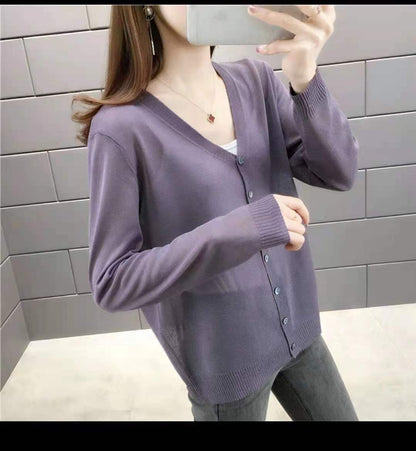 Damen Strickjacke V-Ausschnitt Knöpfe Grau
