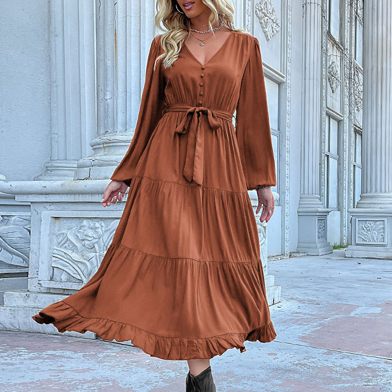 Damen Maxikleid Wickeloptik Voluminöse Ärmel Eveloria