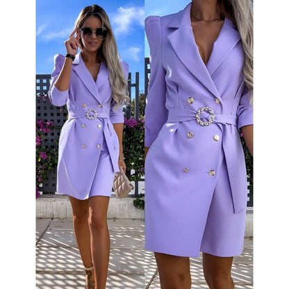 Damen Blazer-Kleid Tailliert Dekorative Brosche