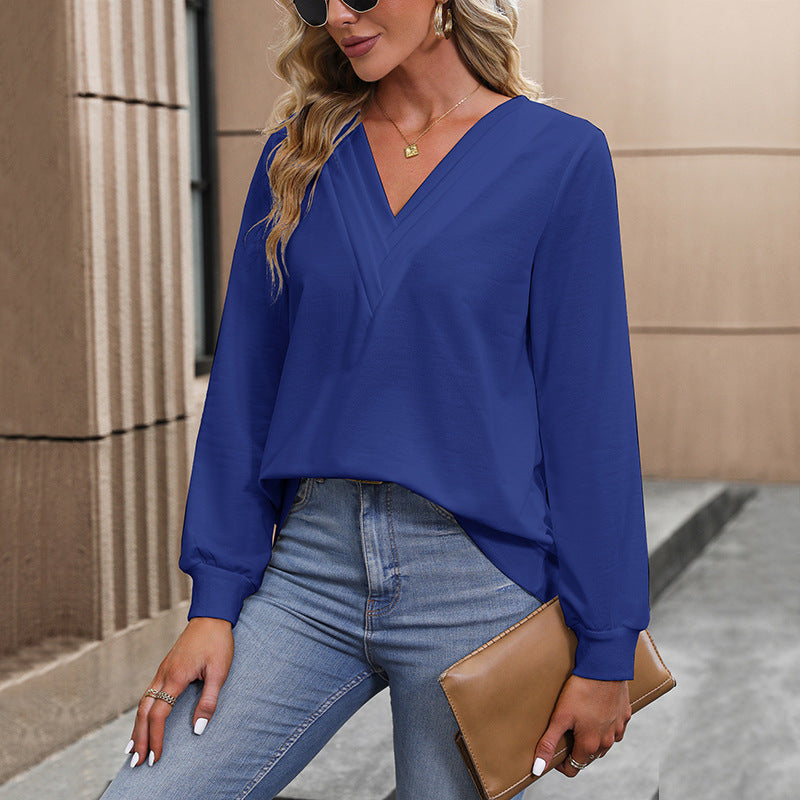 Damen Bluse V-Ausschnitt Lockere Ärmel Eveloria