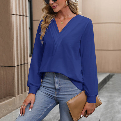 Damen Bluse V-Ausschnitt Lockere Ärmel Eveloria
