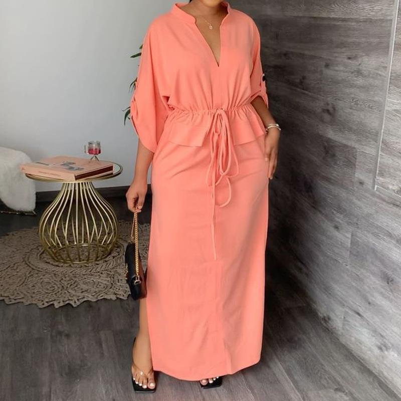 Damen Maxikleid Tailliert Offener Kragen Eveloria