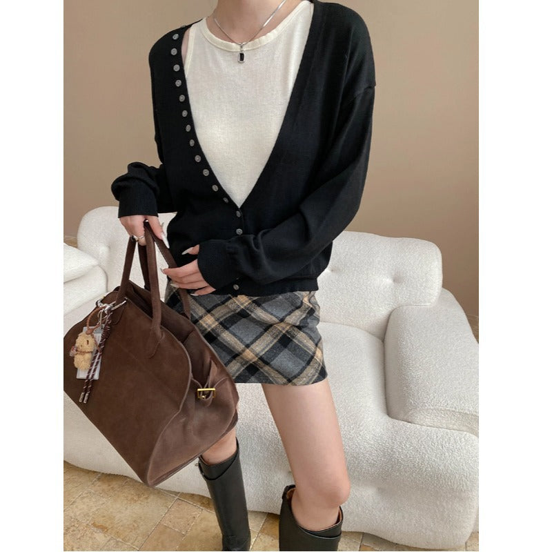 Damen Langarm-Cardigan mit Knöpfen Eveloria