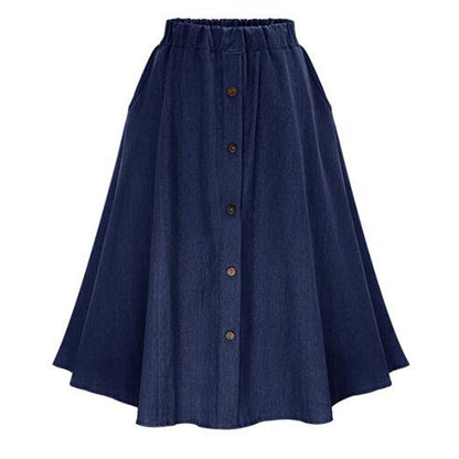 Damen Denim-Rock Lang Knöpfe Blau Eveloria