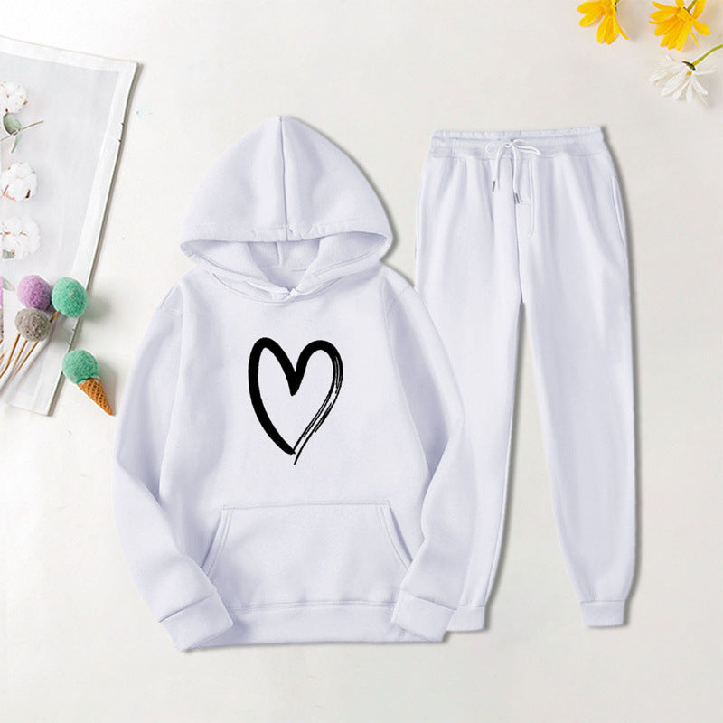 Damen Sweatsuit Kängurutasche Herzprint Eveloria