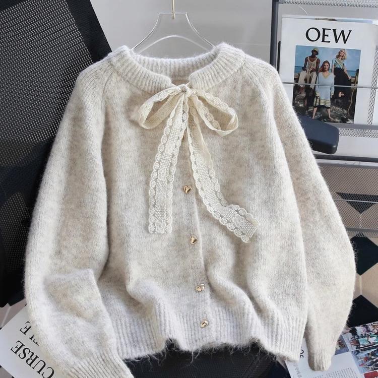 Damen Strickjacke Kuschelig Herzknöpfe