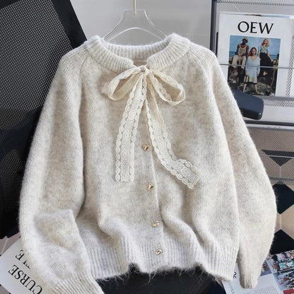 Damen Strickjacke Kuschelig Herzknöpfe