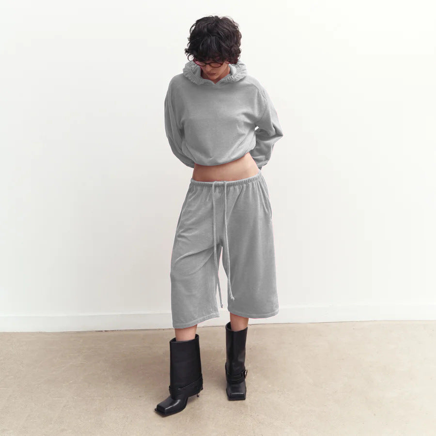 Damen Fleece-Loungewear-Set Weite Hose Praktische Taschen