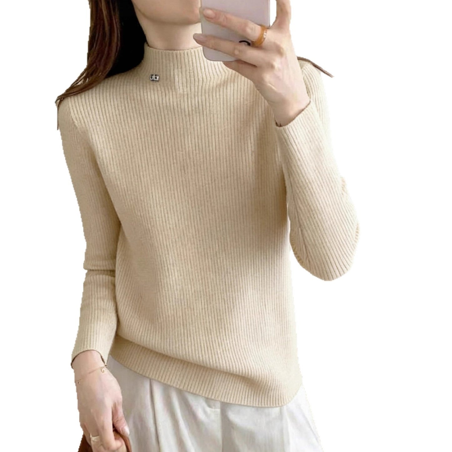 Damen Rippenpullover Stehkragen Eveloria