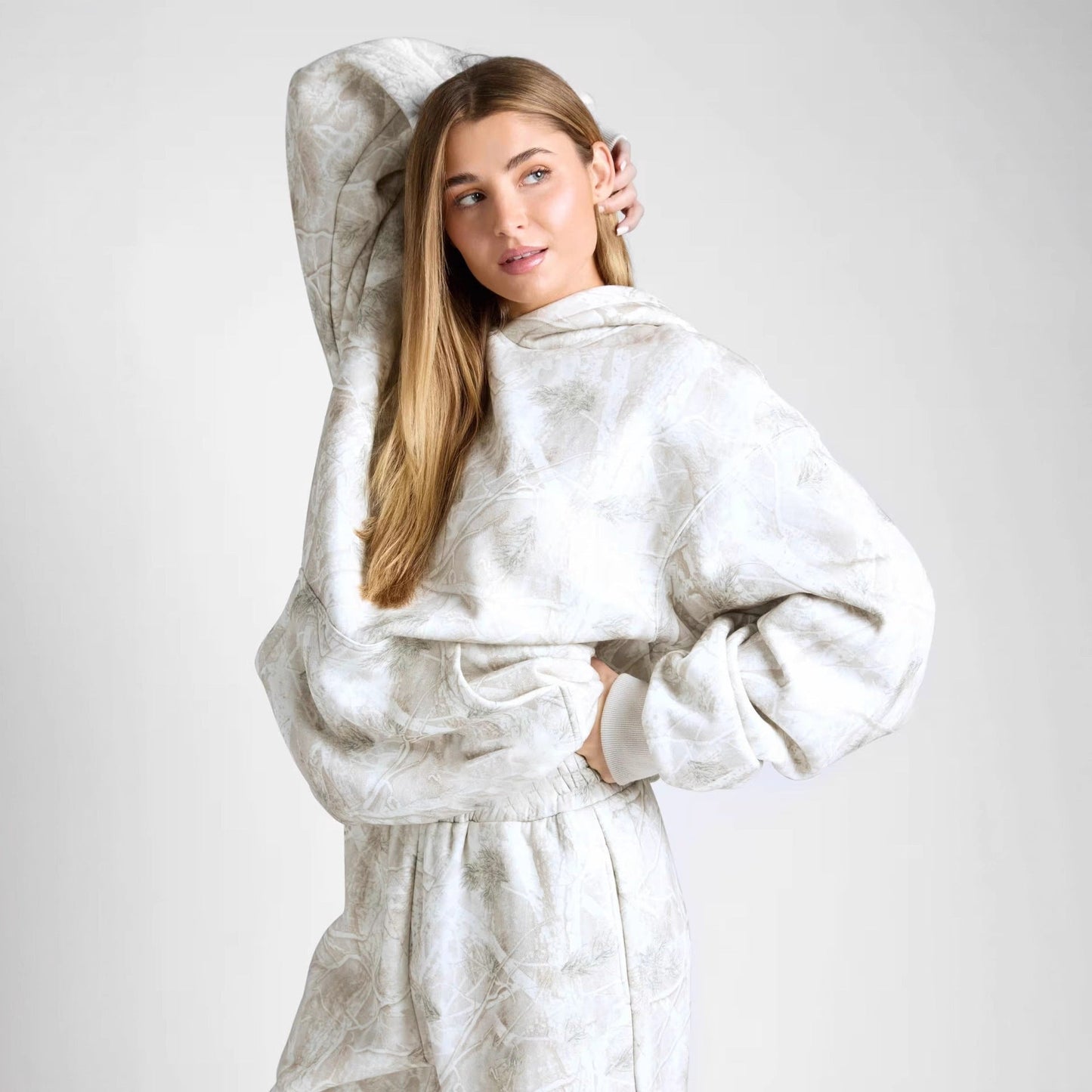 Damen Oversized Kapuzenpullover Camouflage-Design