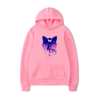 Damen Kapuzenpullover Katzenmotiv Bequem Grau