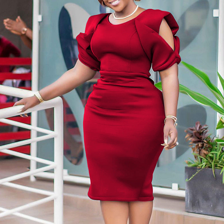 Damen Körperbetontes Kleid mit Puffärmeln Elegant