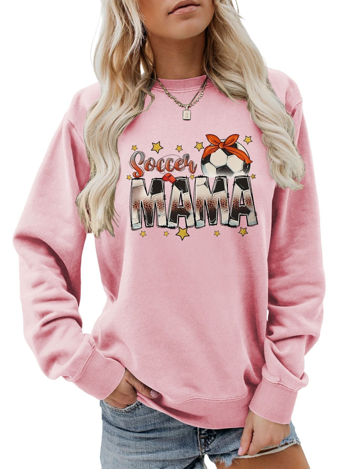 Damen Sweatshirt Soccer Mama Aufdruck Bequem Grau Eveloria