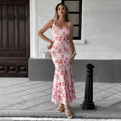 Damen Maxikleid Quadratausschnitt Florales Pailletten-Design