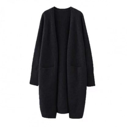 Damen Oversized Strickmantel Lässig Mit Taschen Beige
