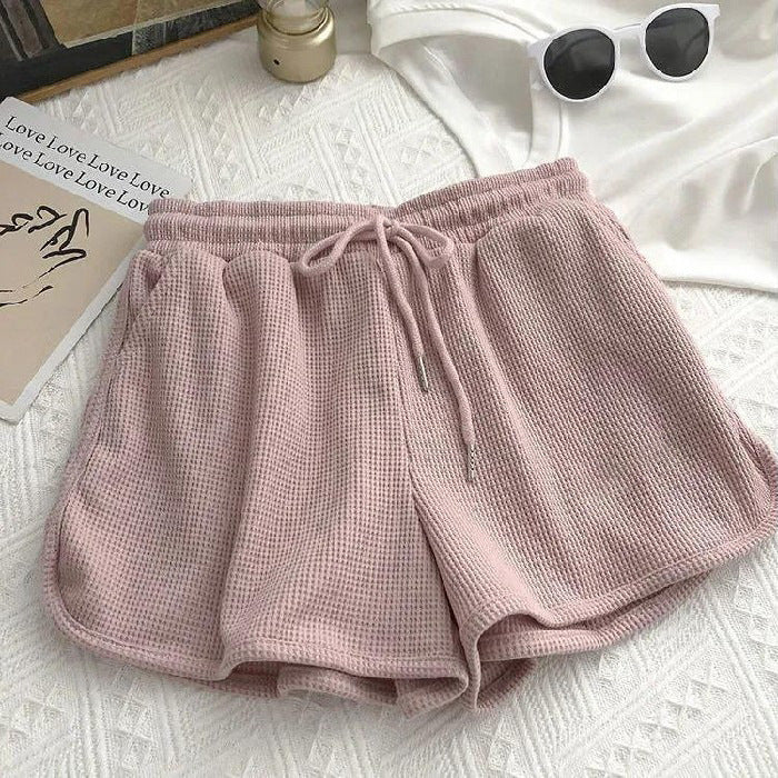 Damen Shorts Waffelstruktur Elastisch Beige