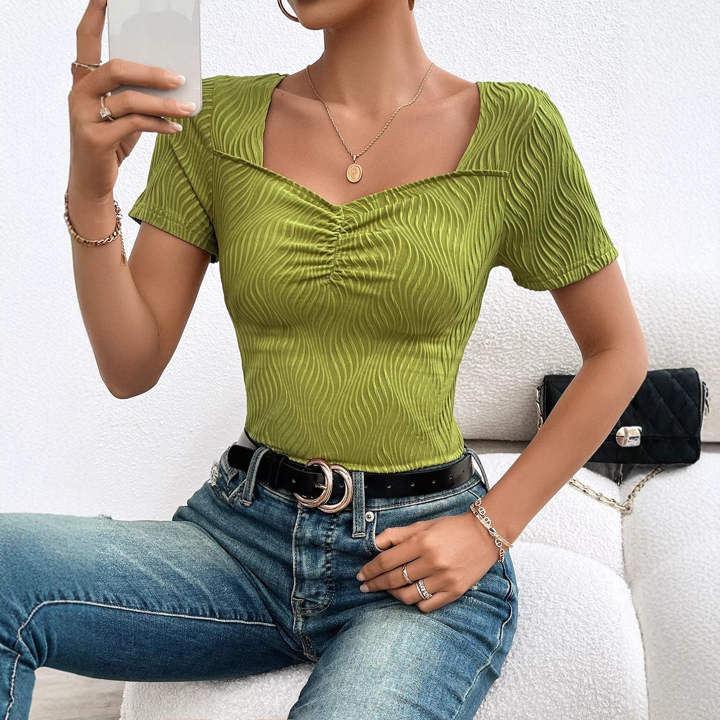 Damen Ripp- V-Ausschnitt Elegant