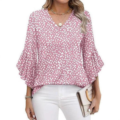 Damen Oberteil V-Ausschnitt Rüschenärmel Bluse - Eveloria