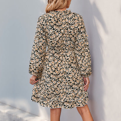 Damen Blusenkleid mit floralem Muster und Volumenärmeln