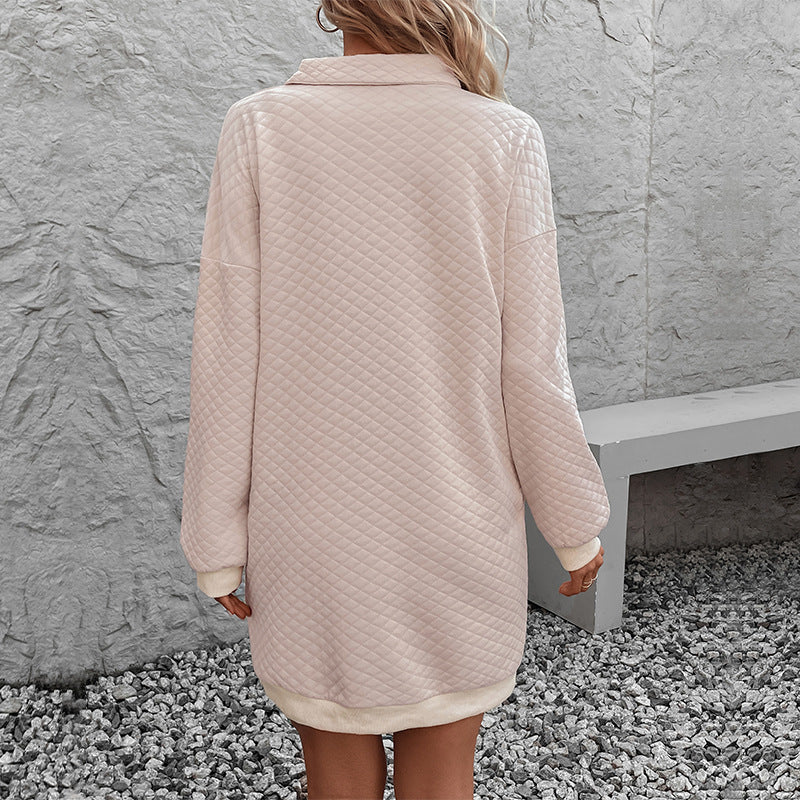 Damen Pulloverkleid Stehkragen Waffelmuster Wärme