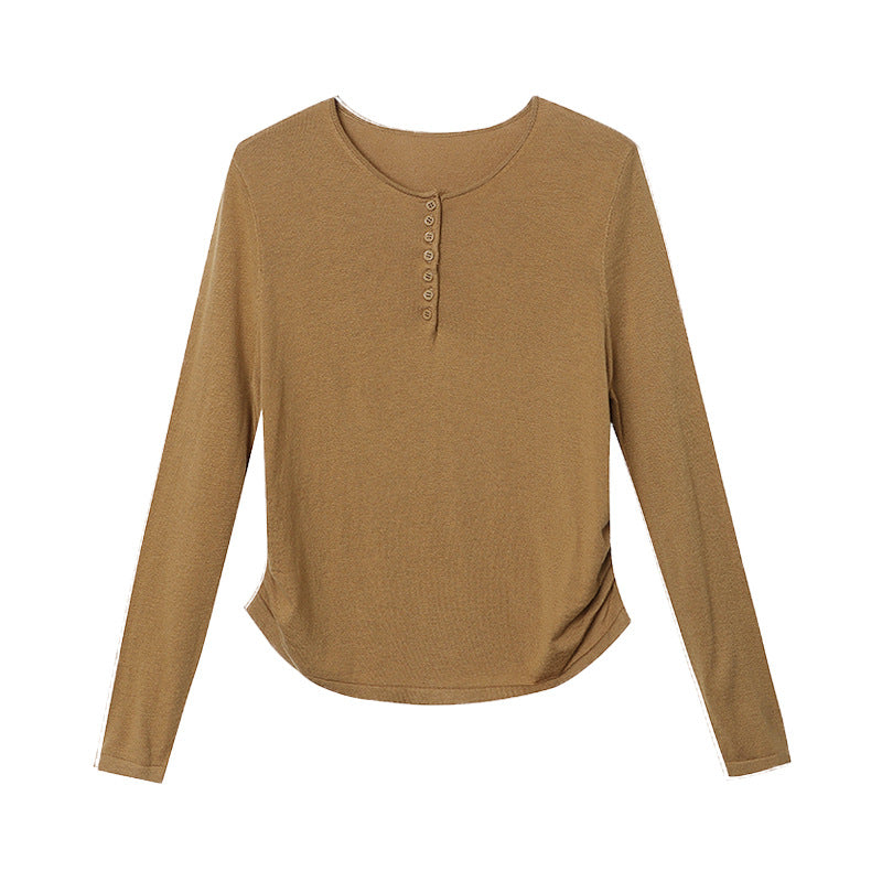 Damen Langarm-Henley-Pullover Weiches Strickmaterial Beige