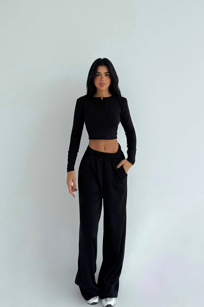 Damen Cropped- mit Knopfleiste und Jogginghose Bequem