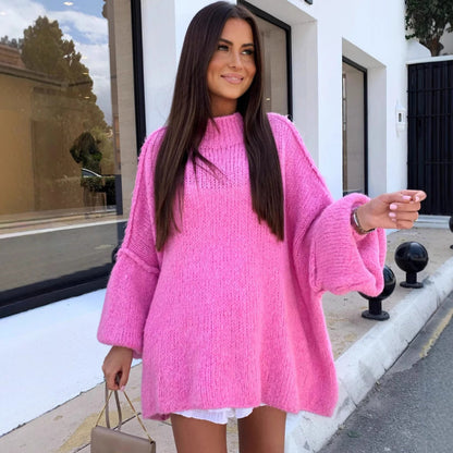 Damen Oversized Strickpullover Hoher Kragen Ballonärmel Eveloria - Eveloria