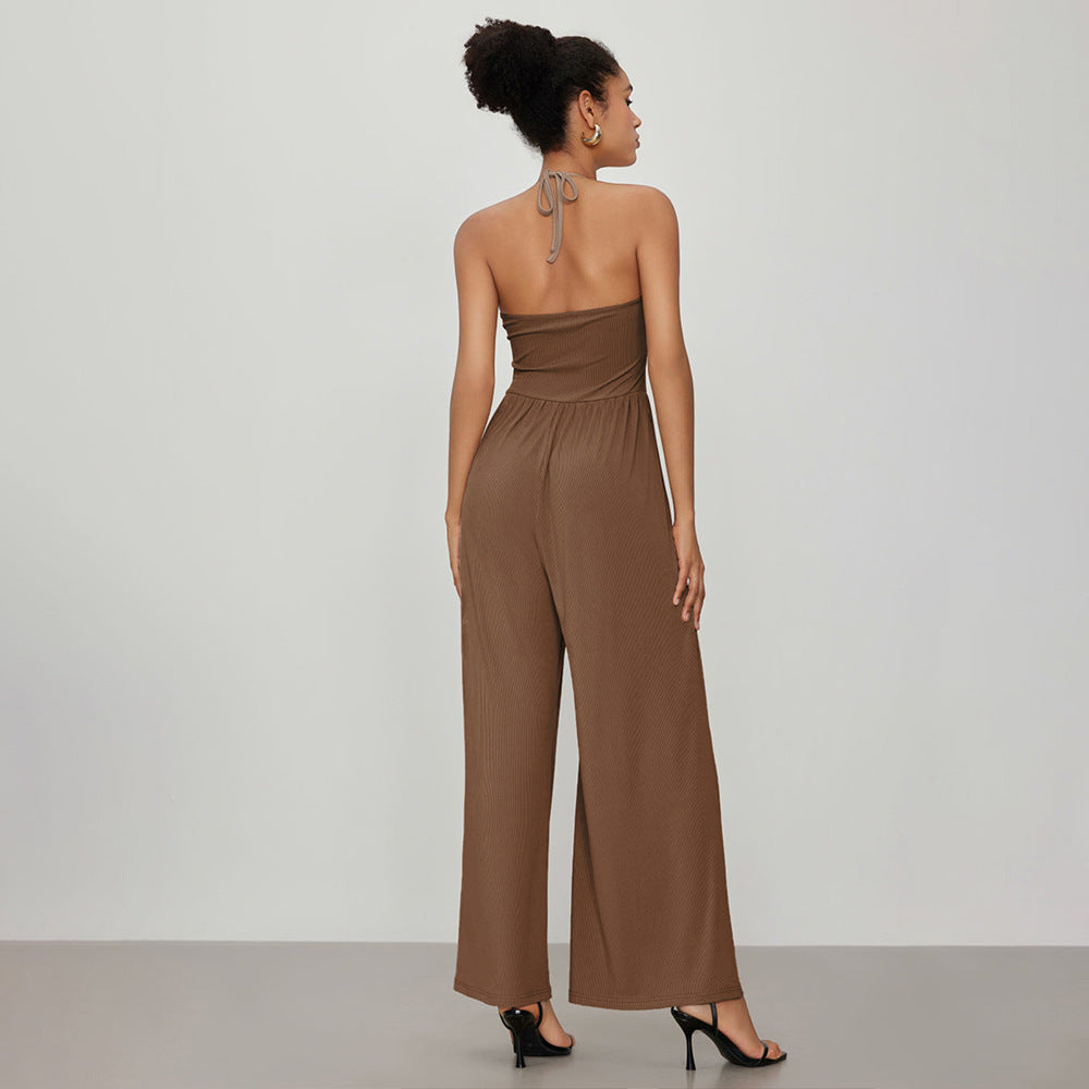 Damen Jumpsuit V-Ausschnitt Lockerer Schnitt Eveloria