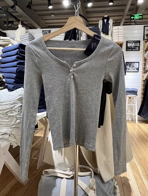 Damen Langärmliges Henley-Shirt Weiches Baumwollmix Eveloria