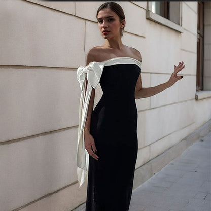 Damen Maxikleid Off-Shoulder Design Schleifenakzent Elegantes Eveloria