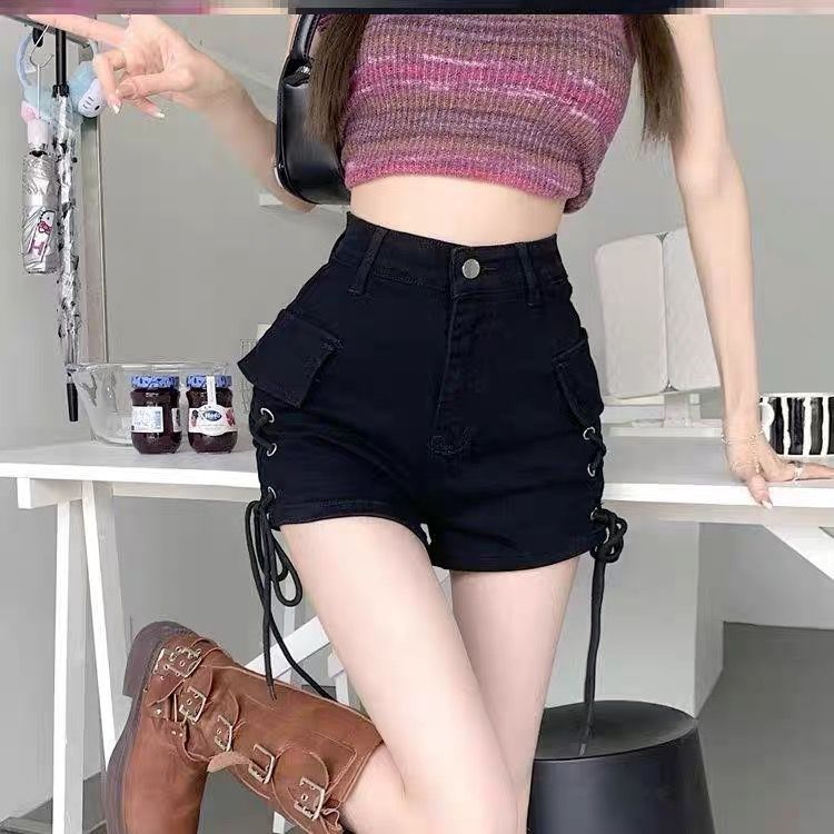 Damen High-Waist Shorts mit Schnürung und Taschen