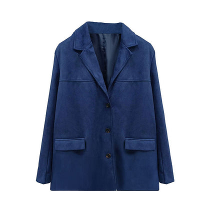 Damen Wildlederjacke Klassischer Schnitt 2 Taschen Eveloria