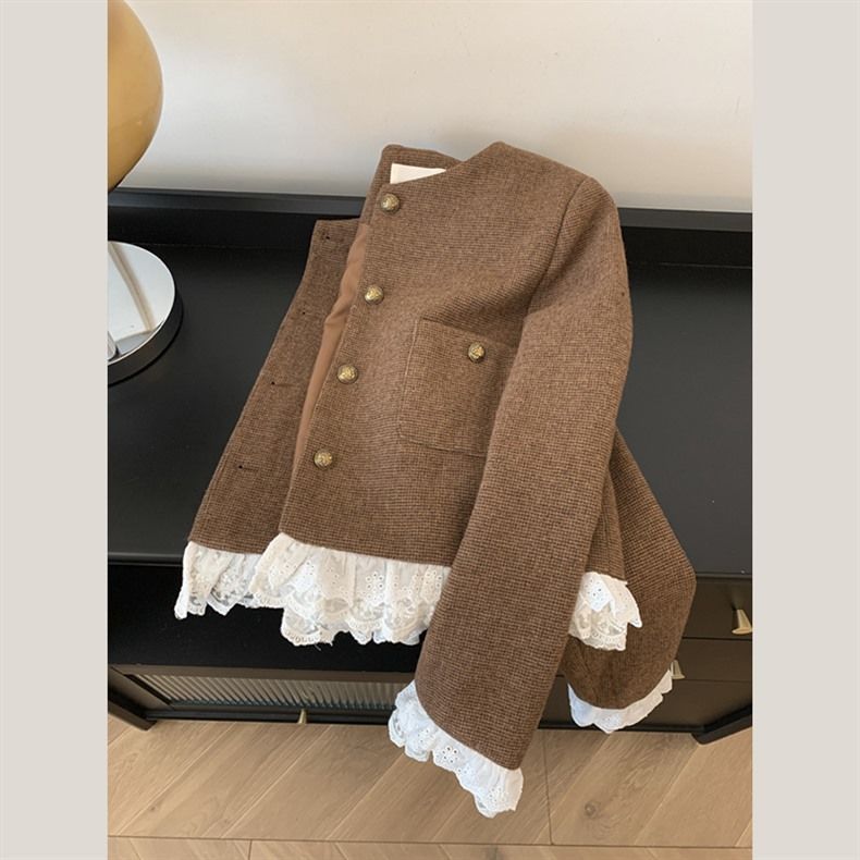 Damen Kurzjacke Spitzenakzent Elegant Eveloria
