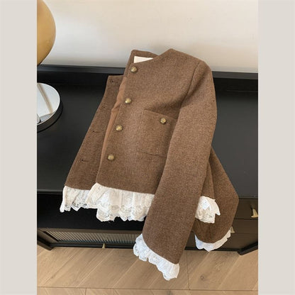 Damen Kurzjacke Spitzenakzent Elegant Eveloria