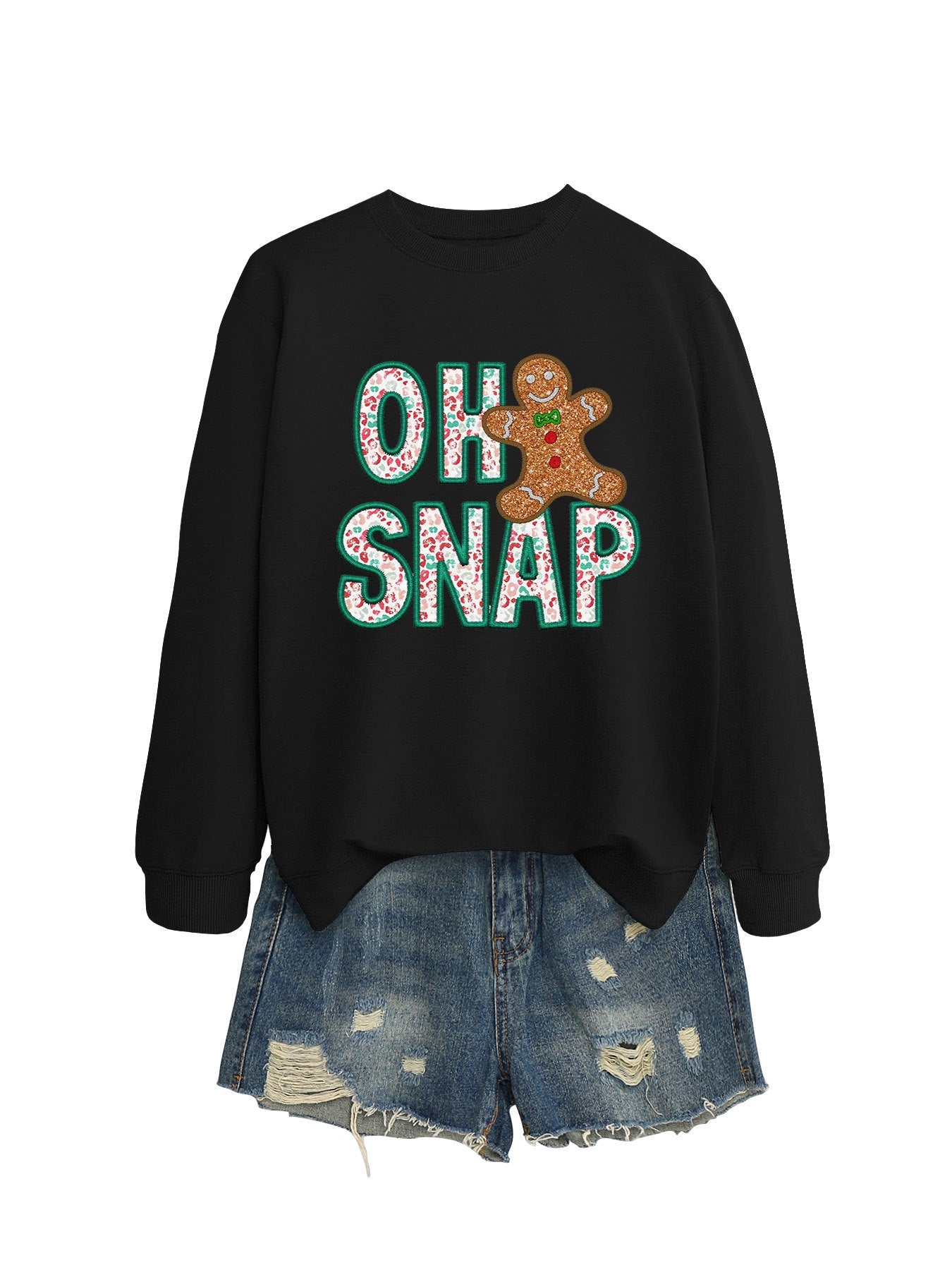 Damen Sweatshirt Lebkuchenmann Motiv Funckelnder Schriftzug Grau