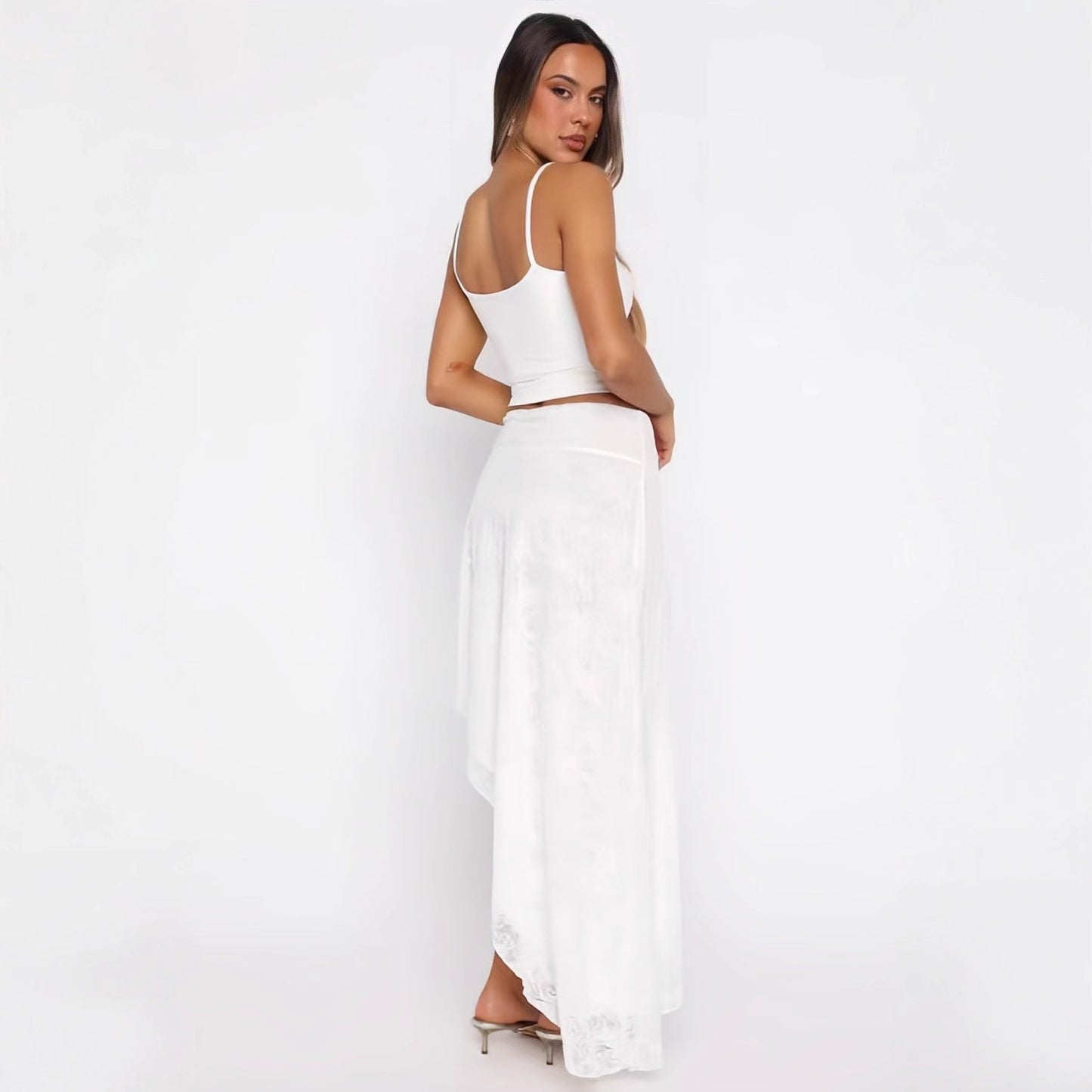 Damen Asymmetrisches Kleid Spitzenrock Bustier-Oberteil