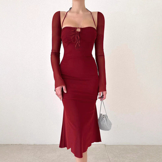 Damenkleid Figurbetont mit schmalen Trägern und Flügelärmeln Eveloria - Eveloria
