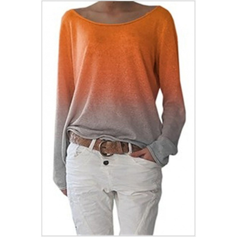 Damen Oversized Pullover Ombre-Design Weiter Rundhalsausschnitt