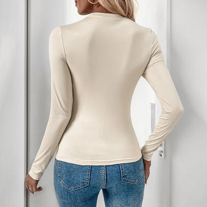 Damen Langarmshirt Rundhalsausschnitt Figurbetonend Elegant