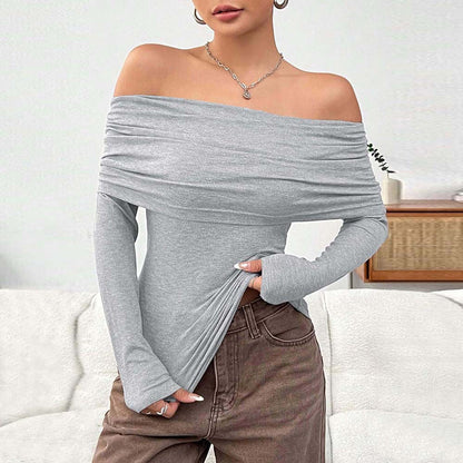 Damen Off-Shoulder-Oberteil Langarm Elegantes Drapierungsdesign
