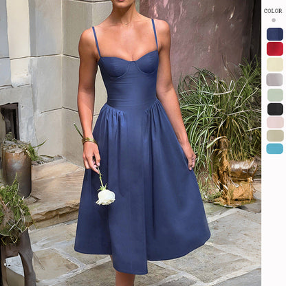 Damen Midi-Kleid Herzausschnitt Schwingrock Eveloria - Eveloria