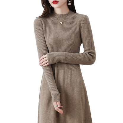 Damen Strickkleid Hochkragen Rippstruktur Anthrazit