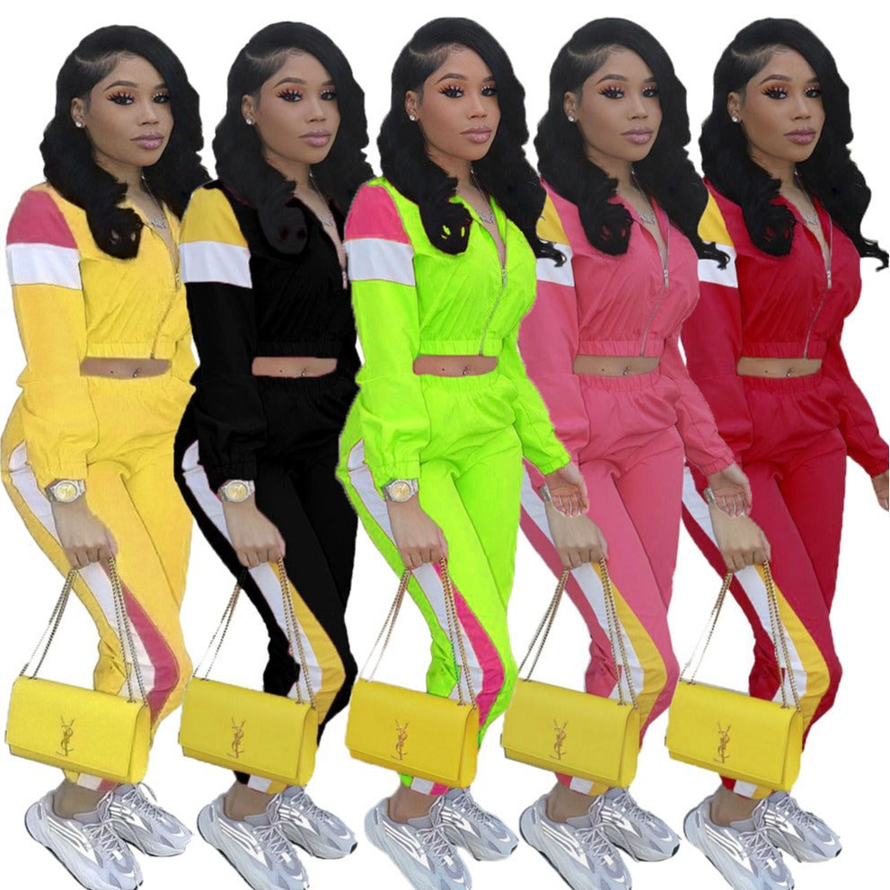 Damen Sport-Trackset Elastisch Mit Stehkragen Schwarz Eveloria - Eveloria