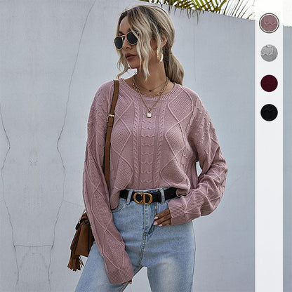 Damen Strickpullover Oversized Zopfmuster Beige - Eveloria