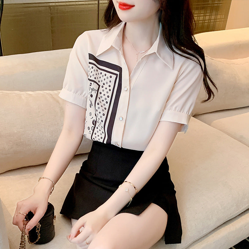 Damen Bluse mit Kunstmotiv und Kurzärmeln Eveloria