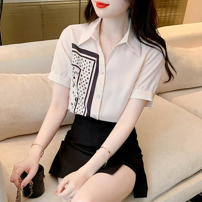 Damen Bluse mit Kunstmotiv und Kurzärmeln Eveloria