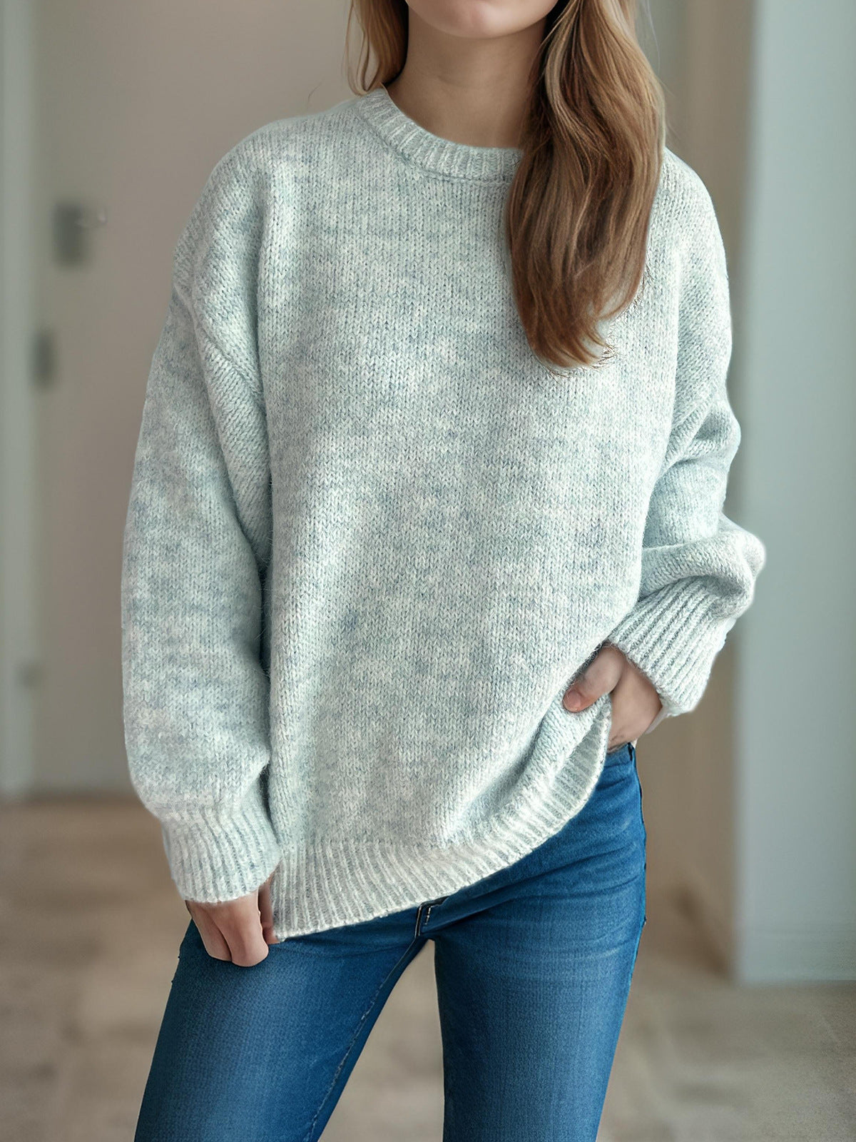Damen Grobstrickpullover Moderner Schnitt Weite Ärmel